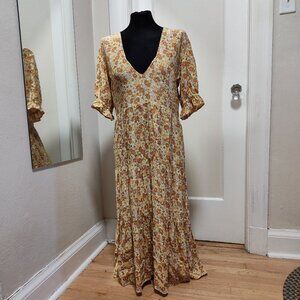 Faithful The Brand Zoella Floral Print Tiered Midi Prairie Boho Dress